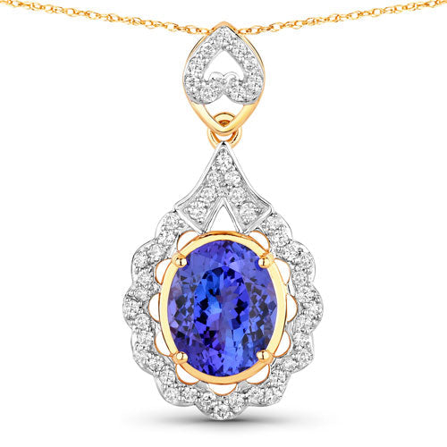 Colgante de oro amarillo de 14K con tanzanita auténtica de 4,40 quilates y diamantes blancos