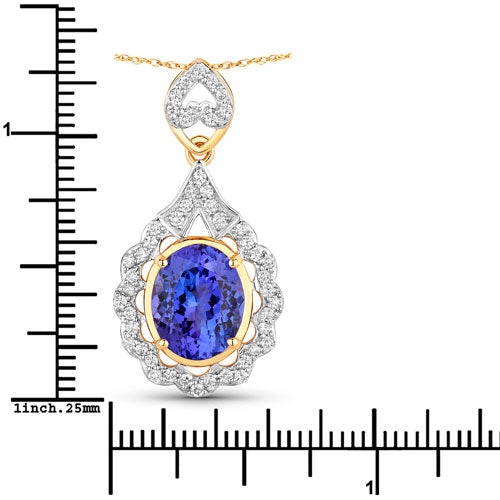Colgante de oro amarillo de 14K con tanzanita auténtica de 4,40 quilates y diamantes blancos
