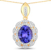 4.13 Carat Genuine Tanzanite and White Diamond 14K Yellow Gold Pendant