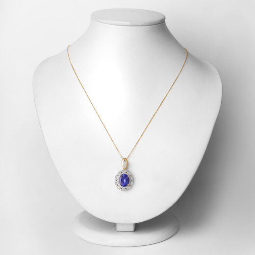 Colgante de oro amarillo de 14 quilates con tanzanita genuina de 4,13 quilates y diamantes blancos