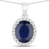 4.63 Carat Genuine Blue Sapphire and White Diamond 14K White Gold Pendant