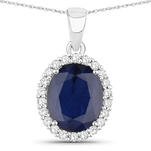 Colgante de oro blanco de 14K con zafiro azul genuino de 4,63 quilates y diamantes blancos