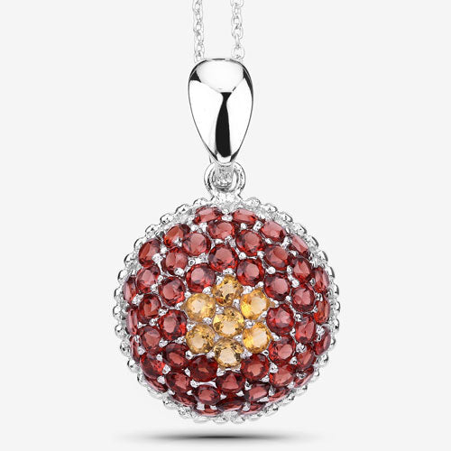 Colgante de plata de ley .925 con citrino genuino y granate de 4,57 quilates
