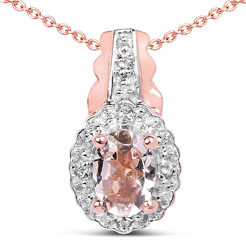 14K Rose Gold Plated 0.73 Carat Genuine Morganite & White Topaz .925 Sterling Silver Pendant - image 3 of 4