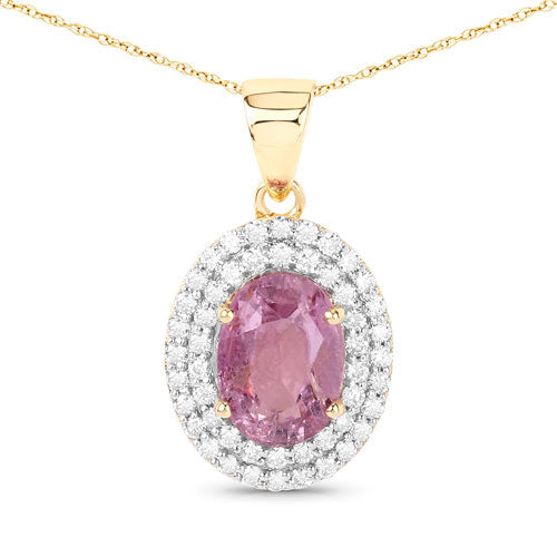 Colgante de oro amarillo de 14 quilates con zafiro rosa genuino de 2,53 quilates y diamantes blancos