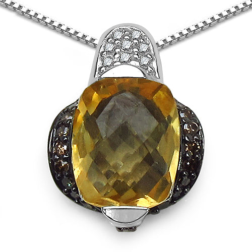 2,91 quilates de citrino auténtico, diamante champán y diamante blanco, colgante de plata de ley .925