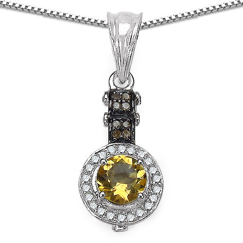 Colgante de plata de ley .925 con citrino genuino de 1,00 quilates, diamante de color champán y diamante blanco
