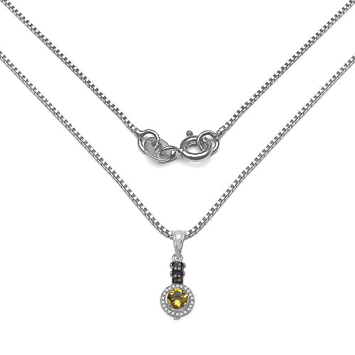 Colgante de plata de ley .925 con citrino genuino de 1,00 quilates, diamante de color champán y diamante blanco