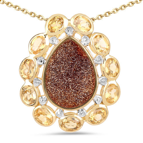 Colgante de plata esterlina .925 con baño de oro amarillo de 14K, cuarzo drusa rojo genuino de 5.14 quilates y citrino