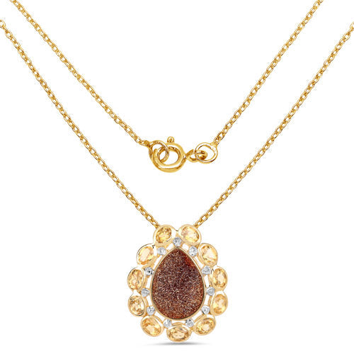 Colgante de plata esterlina .925 con baño de oro amarillo de 14K, cuarzo drusa rojo genuino de 5.14 quilates y citrino