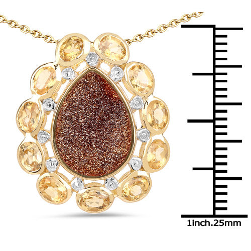 Colgante de plata esterlina .925 con baño de oro amarillo de 14K, cuarzo drusa rojo genuino de 5.14 quilates y citrino