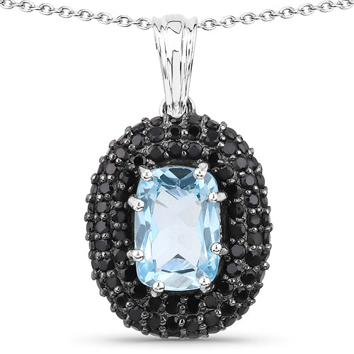 Colgante de plata de ley .925 con topacio azul auténtico de 6,70 quilates y espinela negra