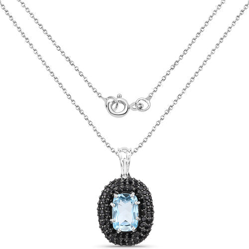 Colgante de plata de ley .925 con topacio azul auténtico de 6,70 quilates y espinela negra