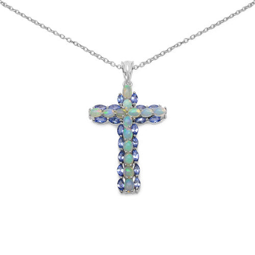 Colgante de plata de ley .925 con ópalo etíope genuino y tanzanita de 3,32 quilates