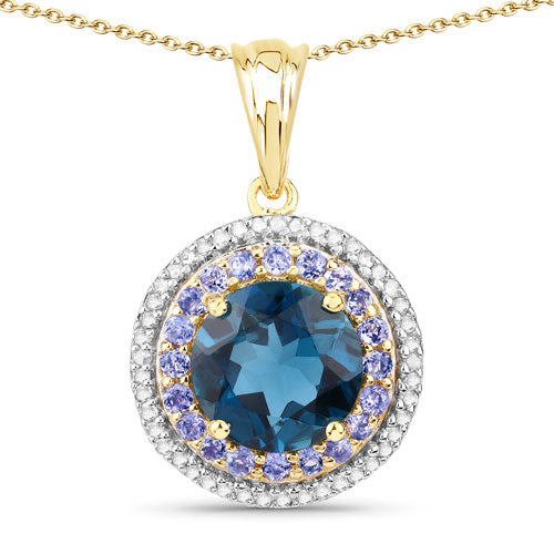 Colgante de plata de ley .925 con topacio azul de Londres, tanzanita y topacio blanco genuinos de 5.10 quilates