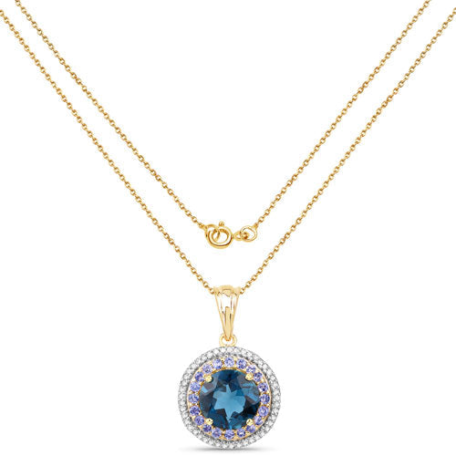 Colgante de plata de ley .925 con topacio azul de Londres, tanzanita y topacio blanco genuinos de 5.10 quilates
