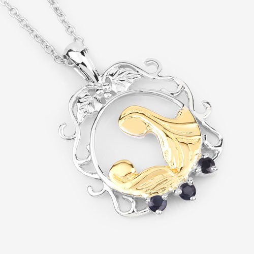 Colgante de plata de ley .925 con zafiro azul auténtico de 0,12 quilates