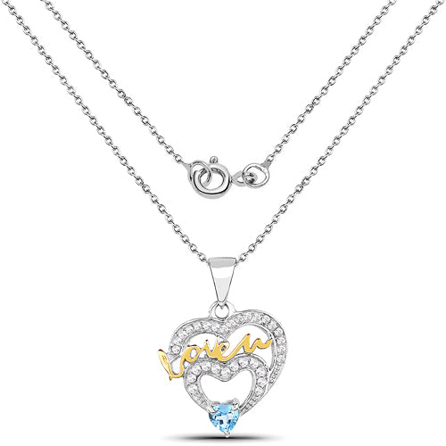 Colgante de plata de ley .925 con topacio azul suizo auténtico de 0,44 quilates y topacio blanco