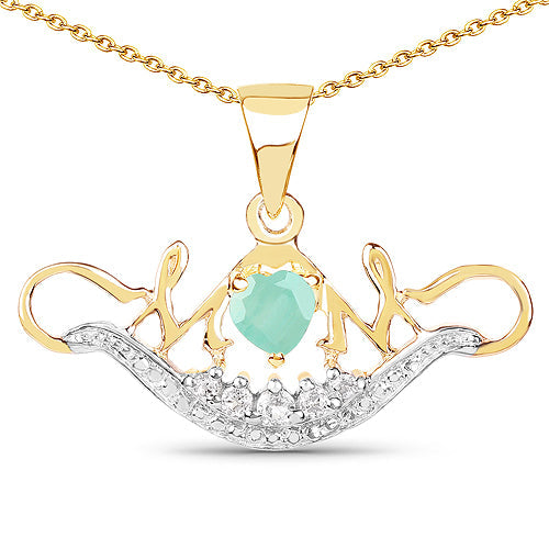 Colgante de plata de ley 925 con baño de oro amarillo de 14 quilates, esmeralda genuina de 0,62 quilates y topacio blanco