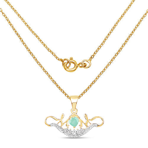 Colgante de plata de ley 925 con baño de oro amarillo de 14 quilates, esmeralda genuina de 0,62 quilates y topacio blanco