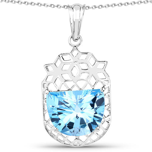 Colgante de Topacio Azul Suizo Genuino de 10,90 Quilates en Plata de Ley .925