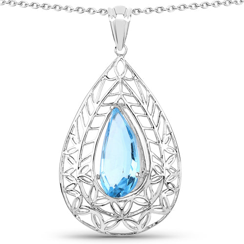 Colgante de plata de ley .925 con topacio azul suizo auténtico de 7,20 quilates
