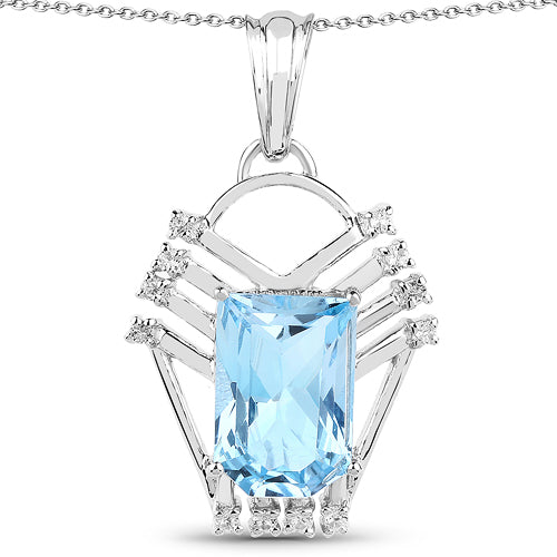 Colgante de plata de ley .925 con topacio azul suizo auténtico de 5.76 quilates y topacio blanco