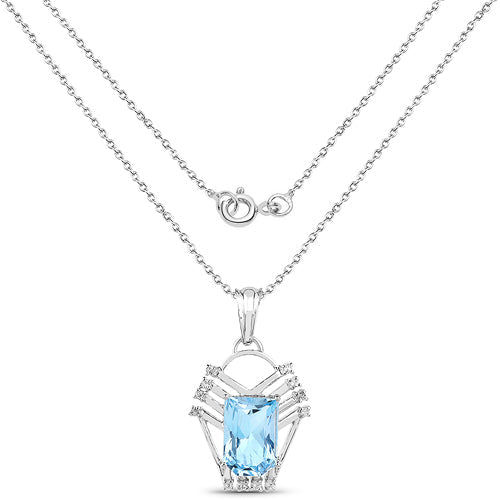 Colgante de plata de ley .925 con topacio azul suizo auténtico de 5.76 quilates y topacio blanco