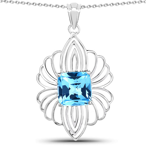 Colgante de Plata de Ley .925 con Topacio Azul Suizo Genuino de 8,18 Quilates