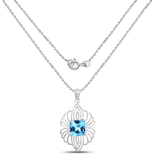 Colgante de Plata de Ley .925 con Topacio Azul Suizo Genuino de 8,18 Quilates