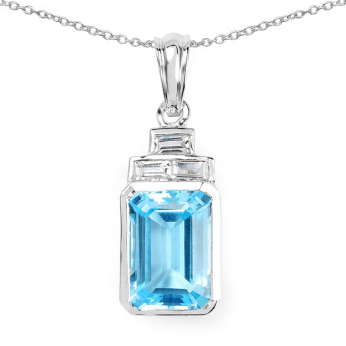 Colgante de plata de ley .925 con topacio azul suizo auténtico y topacio blanco de 9,99 quilates