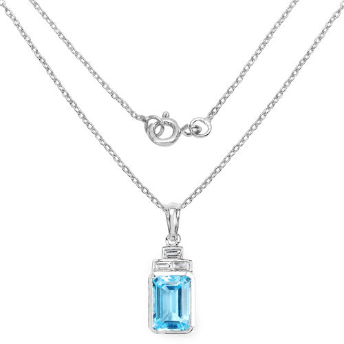 Colgante de plata de ley .925 con topacio azul suizo auténtico y topacio blanco de 9,99 quilates