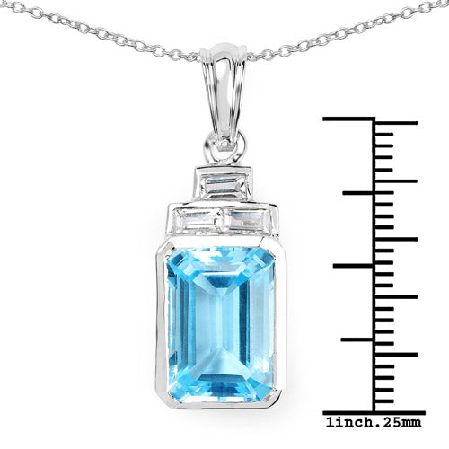 Colgante de plata de ley .925 con topacio azul suizo auténtico y topacio blanco de 9,99 quilates
