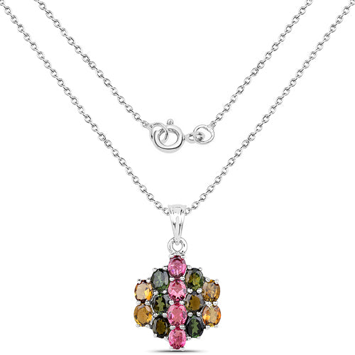 Colgante de plata de ley .925 con turmalina rosa, turmalina verde y turmalina marrón genuinas de 4.34 quilates