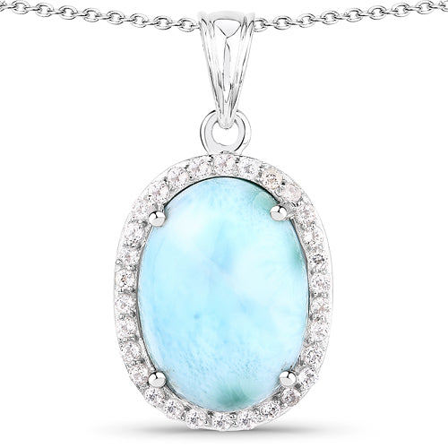 Colgante de plata de ley .925 con larimar auténtico y topacio blanco de 13,55 quilates