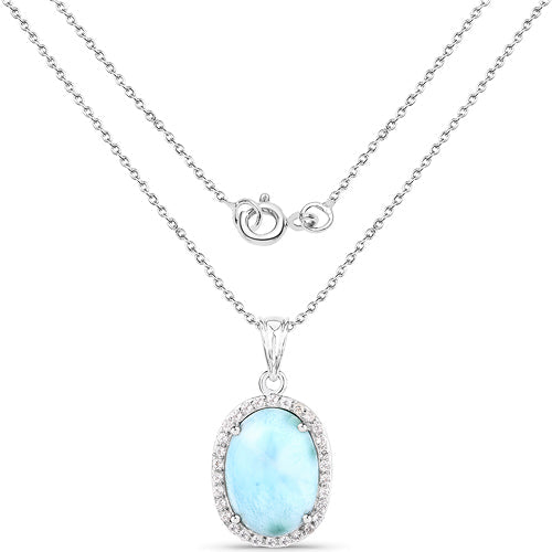 Colgante de plata de ley .925 con larimar auténtico y topacio blanco de 13,55 quilates