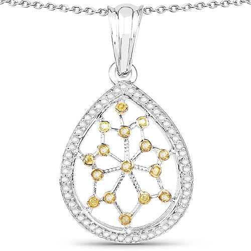 Colgante de plata de ley .925 con diamante blanco genuino de 0,45 quilates y diamante amarillo