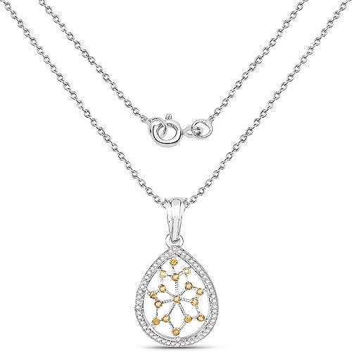0.45 Carat Genuine White Diamond and Yellow Diamond .925 Sterling Silver Pendant