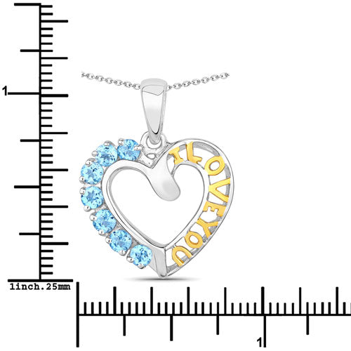 Colgante de Topacio Azul Suizo Genuino de 0,84 Quilates de Plata Esterlina .925