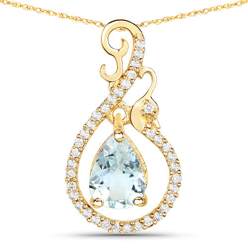Colgante de oro amarillo de 14 quilates con aguamarina genuina de 0,76 quilates y diamantes blancos