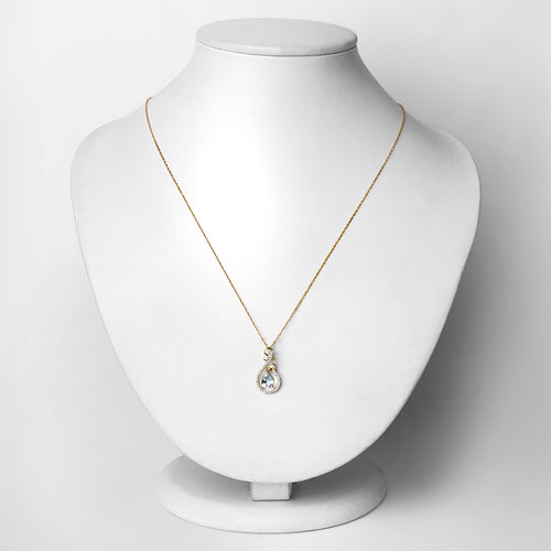 Colgante de oro amarillo de 14 quilates con aguamarina genuina de 0,76 quilates y diamantes blancos