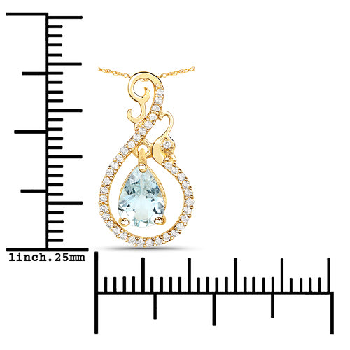 Colgante de oro amarillo de 14 quilates con aguamarina genuina de 0,76 quilates y diamantes blancos