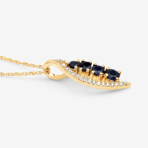 Colgante de oro amarillo de 14 quilates con zafiro azul auténtico de 0,40 quilates y diamante blanco