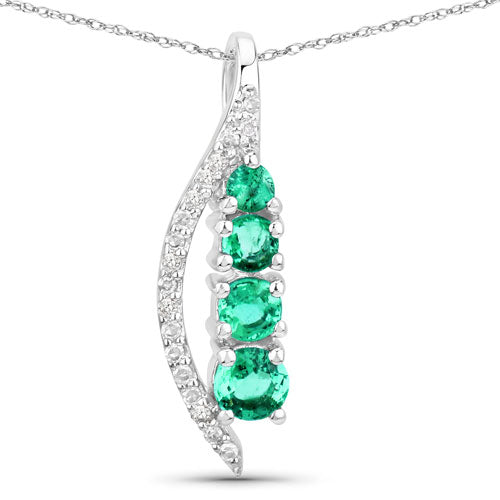 Colgante de oro blanco de 14 quilates con esmeralda zambiana auténtica de 0,34 quilates y diamantes blancos