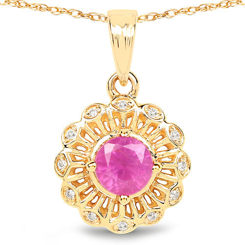 Colgante de oro amarillo de 14 quilates con rubí auténtico de 0,59 quilates y diamante blanco