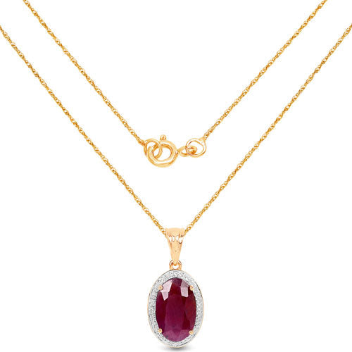 Colgante de oro amarillo de 14 quilates con rubí genuino de 6,40 quilates y diamantes blancos