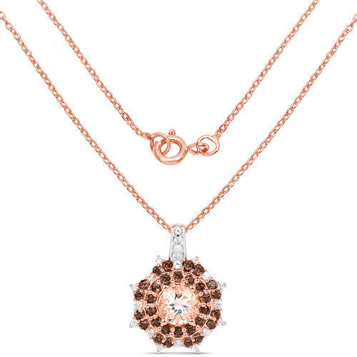 Colgante de plata de ley 925 chapado en oro rosa de 18 quilates con morganita auténtica de 1,61 quilates, cuarzo ahumado y circonita blanca