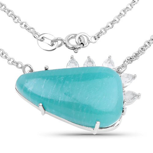 Colgante de plata de ley .925 con topacio blanco y amazonita genuina de 13,41 quilates