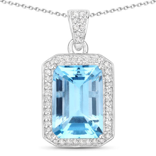 Colgante de plata de ley .925 con topacio azul genuino de 5.85 quilates y diamante blanco