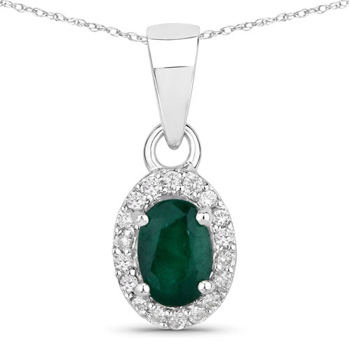 Colgante de oro blanco de 14K con esmeralda zambiana auténtica de 0,81 quilates y diamantes blancos